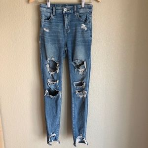 American Eagle Curvy Hi-Rise Distressed Denim Destroyed Jeans Sz 0